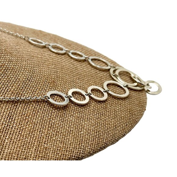 Silver Tone Multi Circle Link Necklace Circular Statement Adjustable - Picture 2 of 9